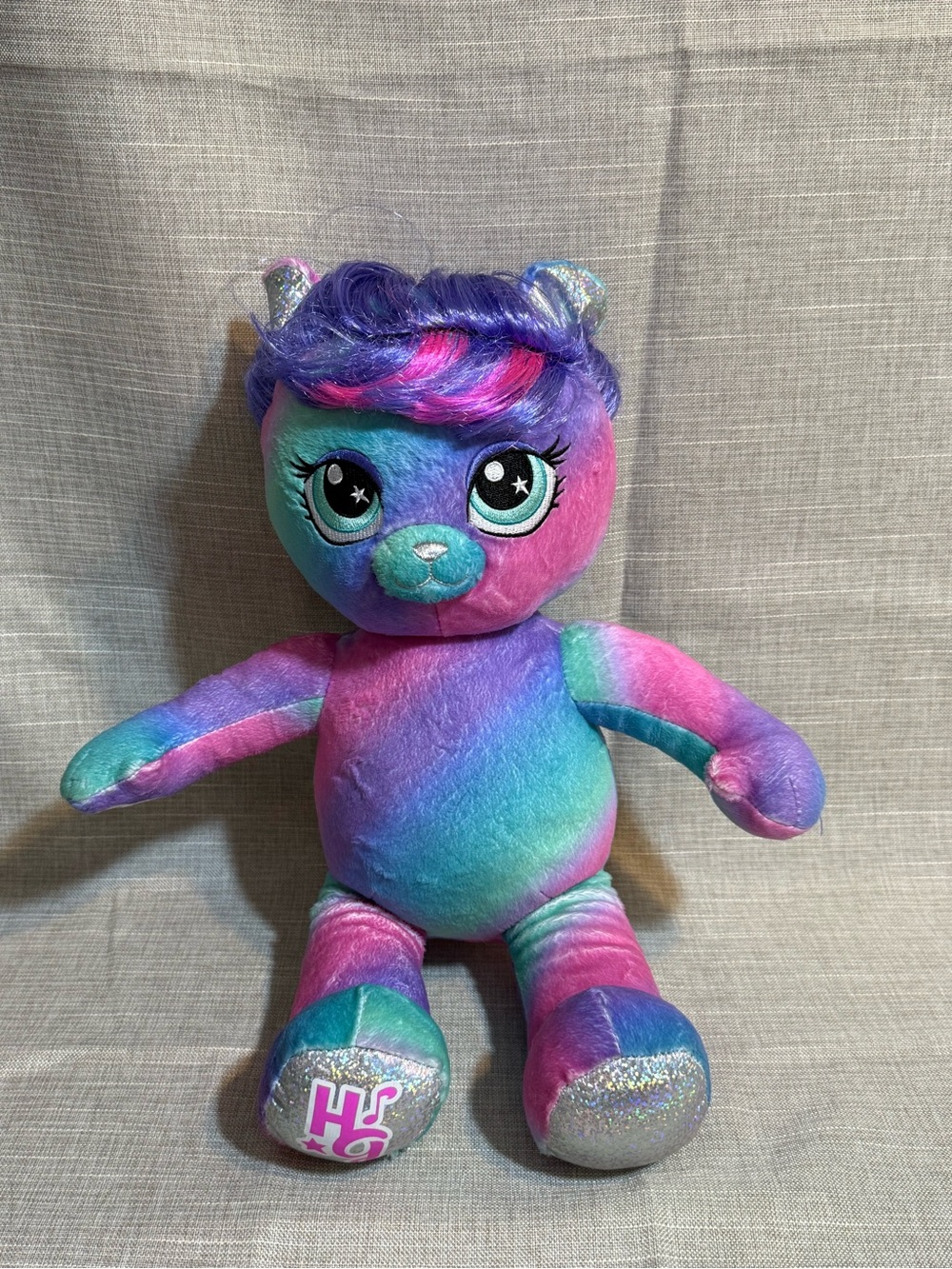 2024 Build -A-Bear Honey Girls Viv Teddy Bear Plush Pink /Purple Hair Rainbow